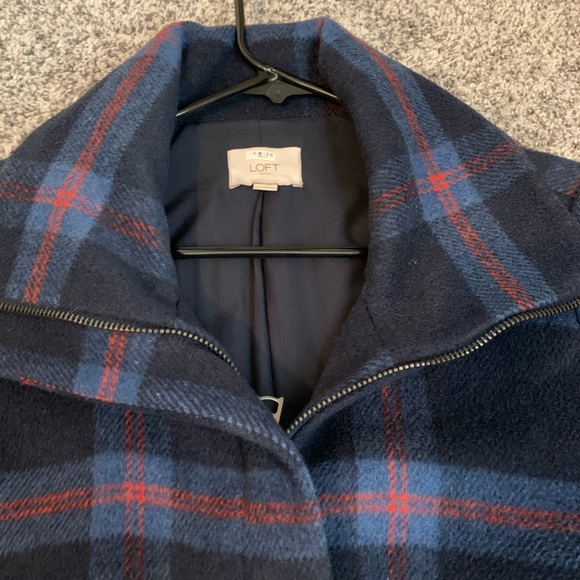 Loft outlet wool blend womens plaid full zip coat with front pocket size M - Picture 3 of 6